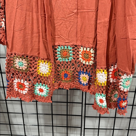Umgee Terracotta Cardigan / Kimono with Granny Square Crochet - Picture 4 of 6